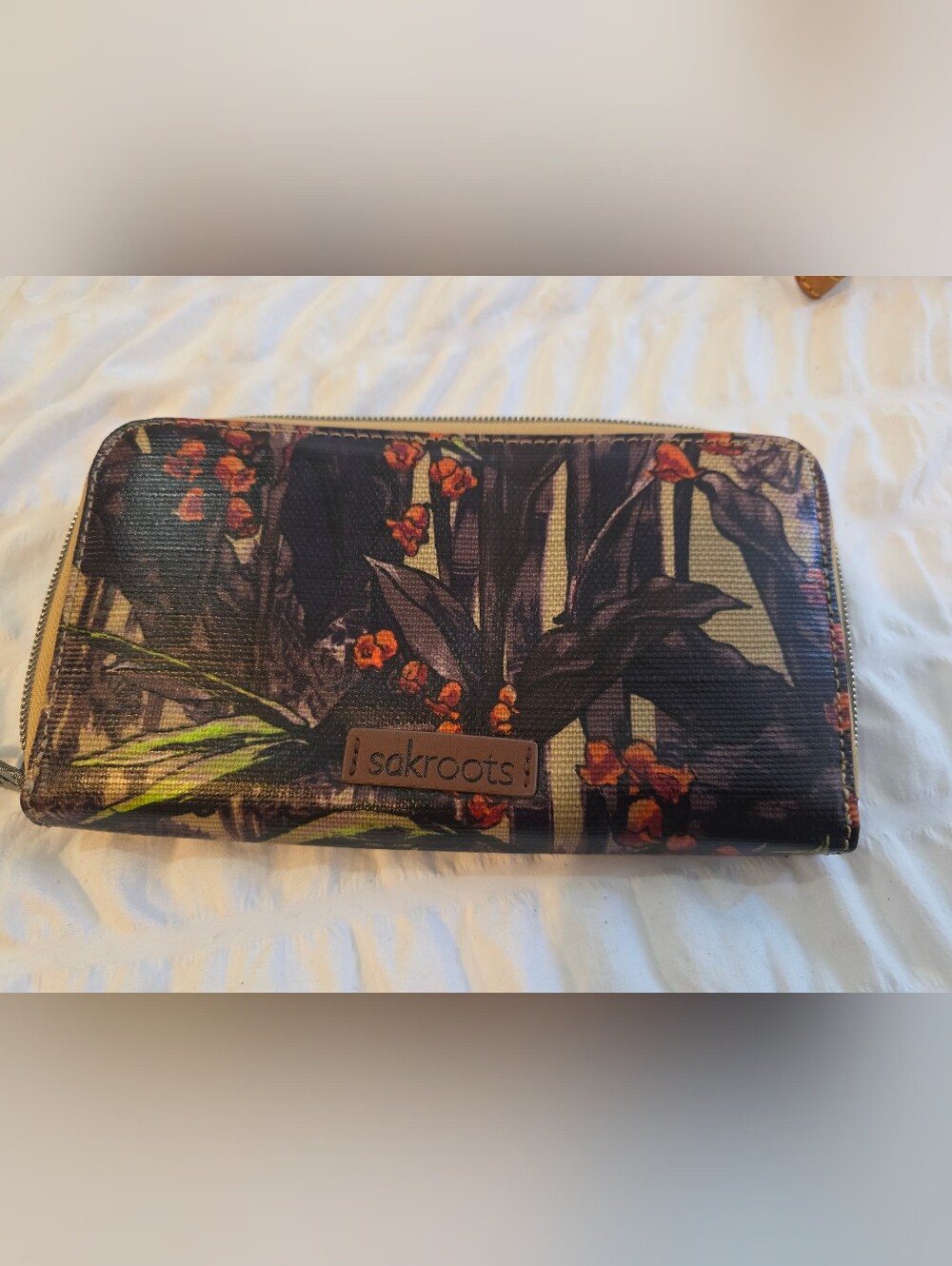 Sakroots Floral Canvas Zip Wallet in Dark Purple & Orange